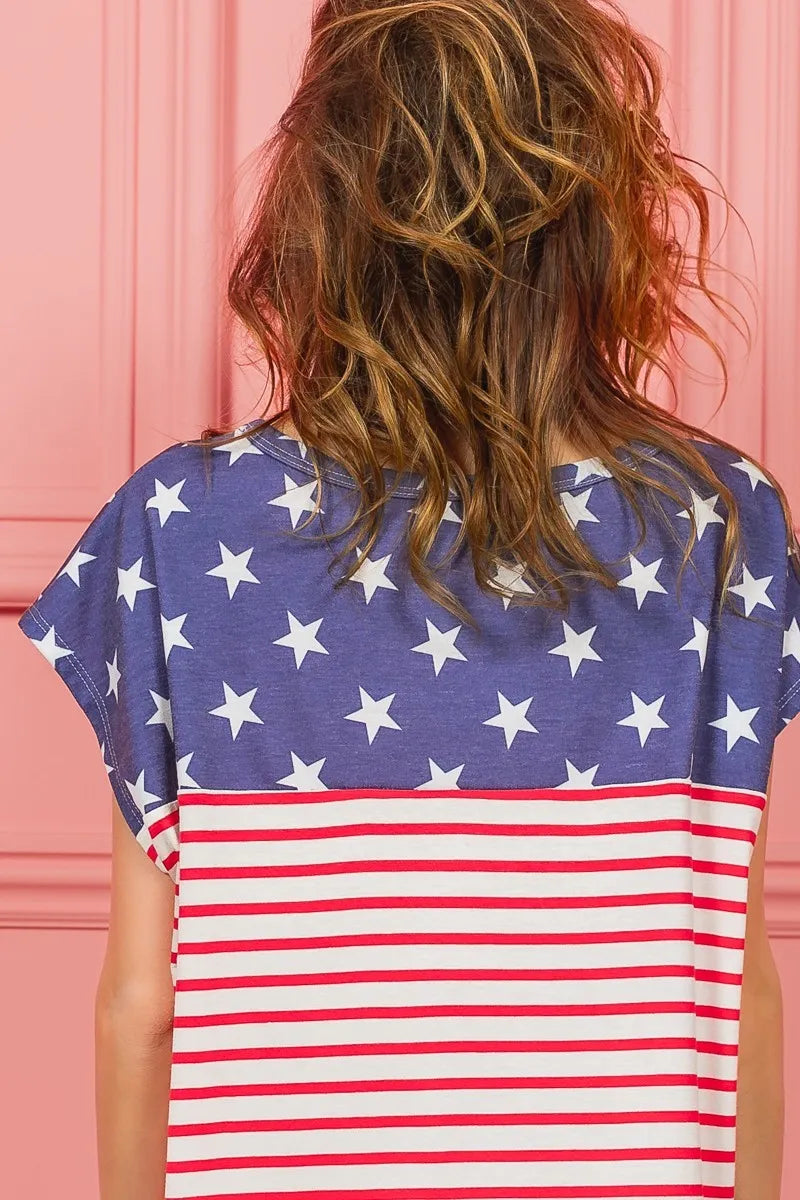 BIBI Star Rpinted with Stripe Combo Top on Simply Obsessed