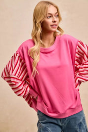 BIBI French Terry Stripe Combo Sweatshirt with Open Seam on Simply Obsessed