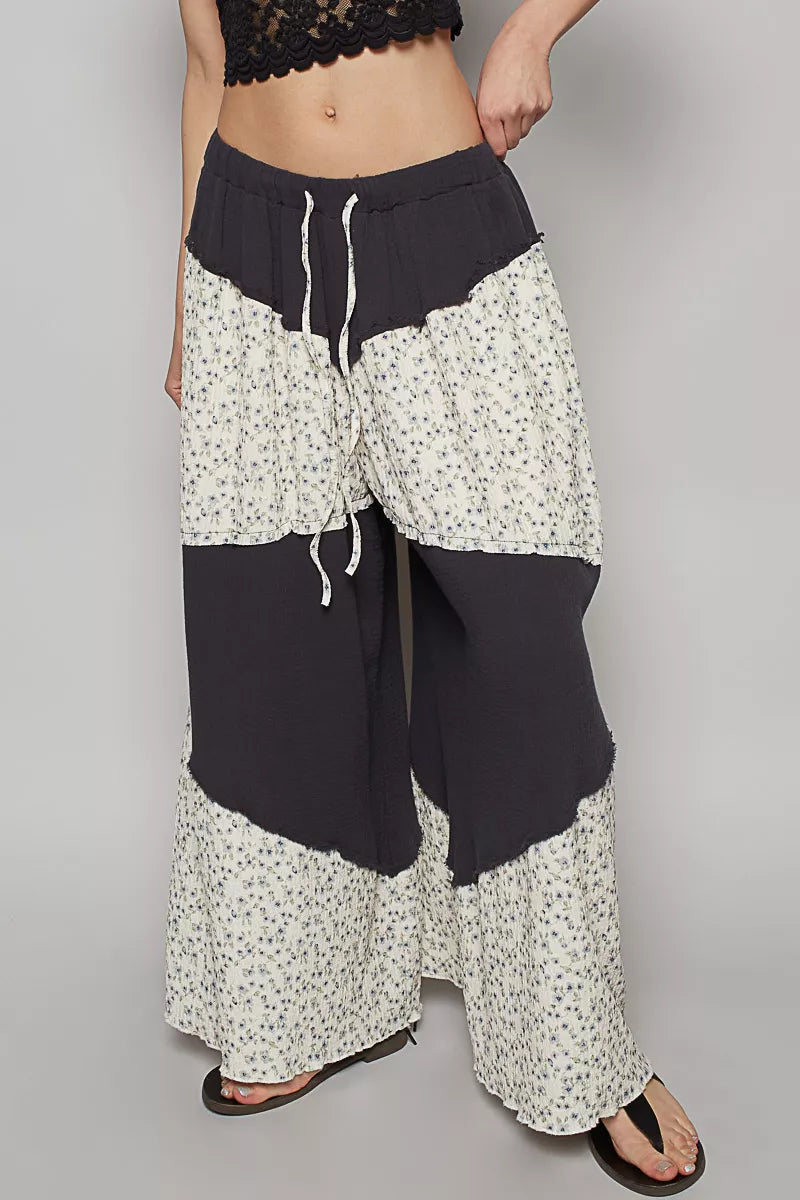POL Contrast Floral Drawstring Wide Leg Pants on Simply Obsessed
