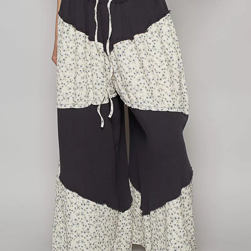 POL Contrast Floral Drawstring Wide Leg Pants on Simply Obsessed