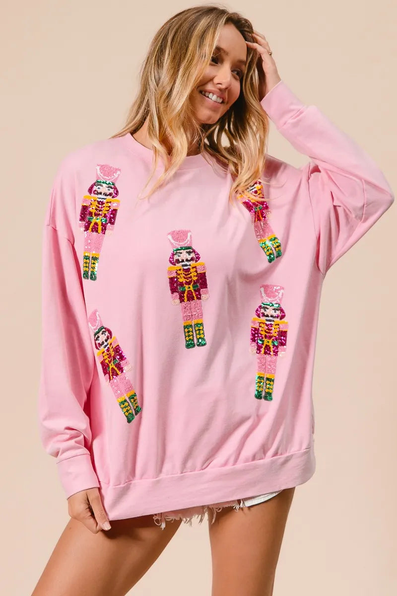 BIBI Sequin Nutcrackers Embroidery Christmas Sweatshirt on Simply Obsessed