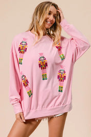 BIBI Sequin Nutcrackers Embroidery Christmas Sweatshirt on Simply Obsessed