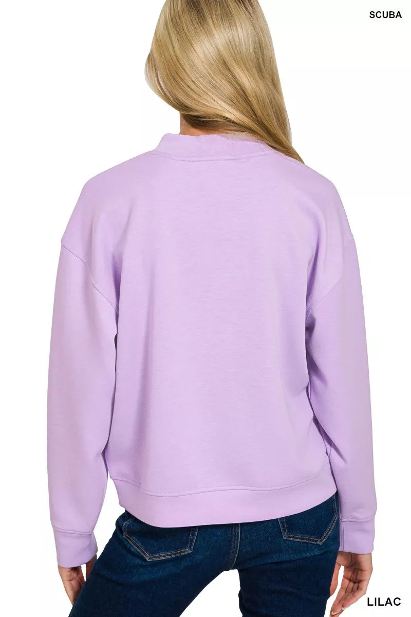 ZENANA Scuba Mock Neck Sweatshirt and Joggers Set on Simply Obsessed