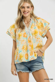 UMGEE Mix Floral Print Blouse with Crochet Lace Trim **DEBUT SALE** on Simply Obsessed