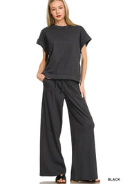 Zenana Ribbed Short Sleeve Tee and Pants Set on Simply Obsessed