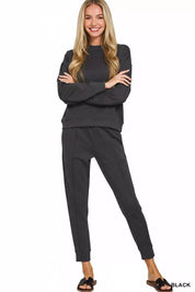 ZENANA Scuba Mock Neck Sweatshirt and Joggers Set on Simply Obsessed