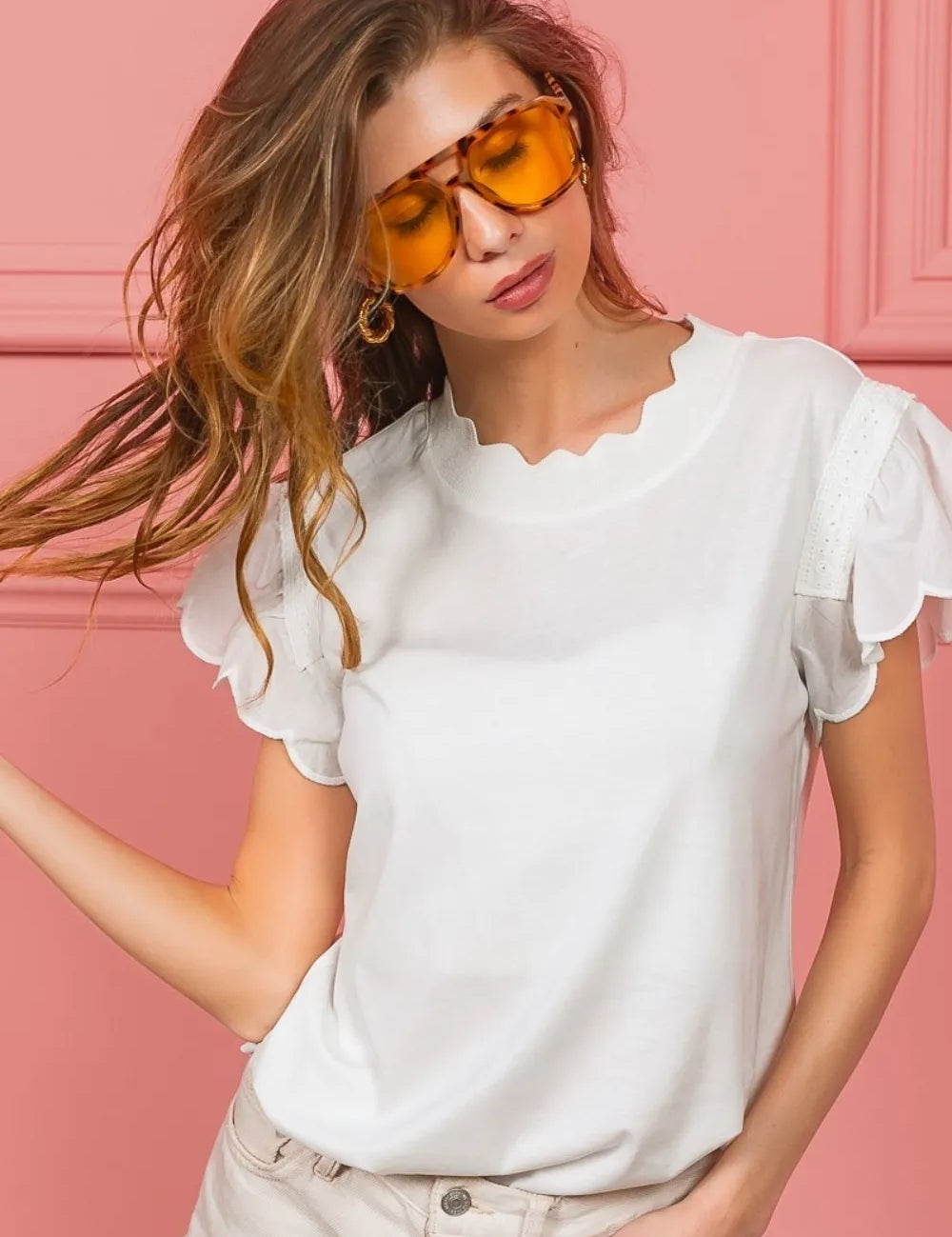 BIBI Scallop Edged Lace Trim Top on Simply Obsessed