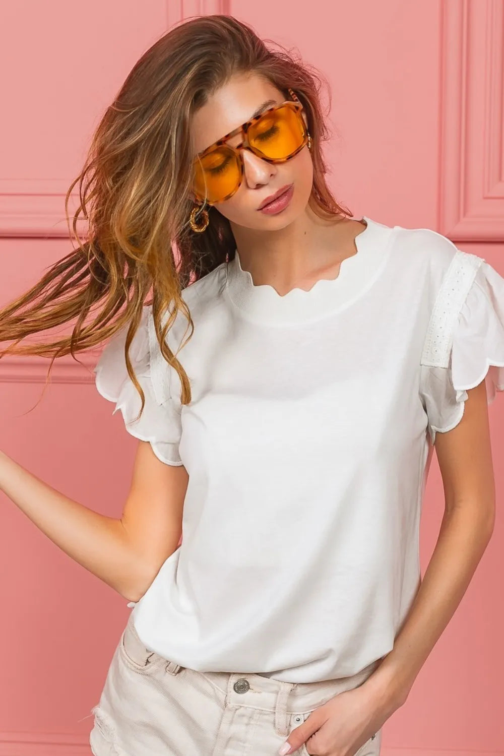 BIBI Scallop Edged Lace Trim Top on Simply Obsessed