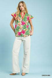 UMGEE Floral Print Blouse with Contrast Trim on Simply Obsessed