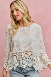 SO ME Floral Embroidered Crochet Lace Trimmed Top **DOORBUSTER** on Simply Obsessed