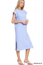 Zenana Round Neck Side Slit Midi Dress on Simply Obsessed