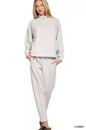 ZENANA Scuba Half Zip Pullover and Jogger Set on Simply Obsessed
