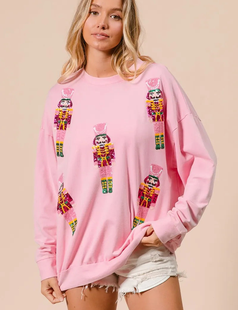 BIBI Sequin Nutcrackers Embroidery Christmas Sweatshirt on Simply Obsessed
