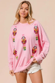 BIBI Sequin Nutcrackers Embroidery Christmas Sweatshirt on Simply Obsessed