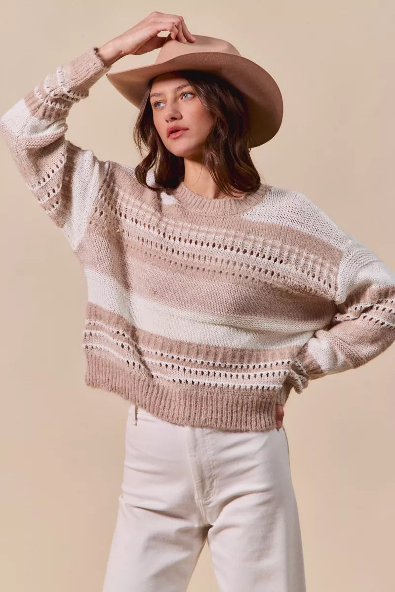 SO ME Variegated Stripe Textured Loose Fit Sweater on Simply Obsessed