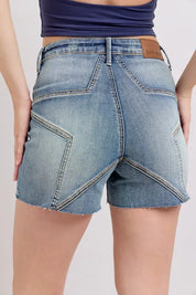 JUDY BLUE Full Size High Waist Star Seam Detail Denim Shorts Plus Size on Simply Obsessed