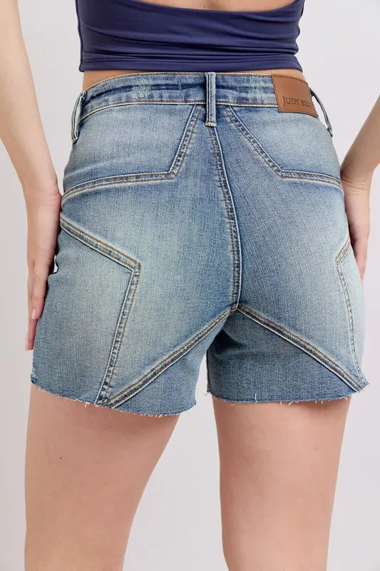 JUDY BLUE Full Size High Waist Star Seam Detail Denim Shorts Plus Size on Simply Obsessed