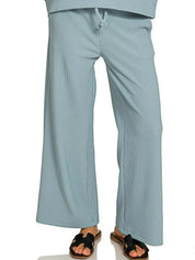 ZENANA Ribbed Round Neck Pullover and Drawstring Pants Set on Simply Obsessed