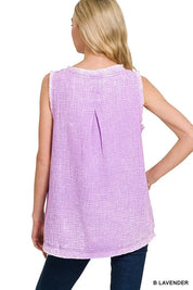 ZENANA Double Gauze Raw Edge Acid Washed Tank on Simply Obsessed