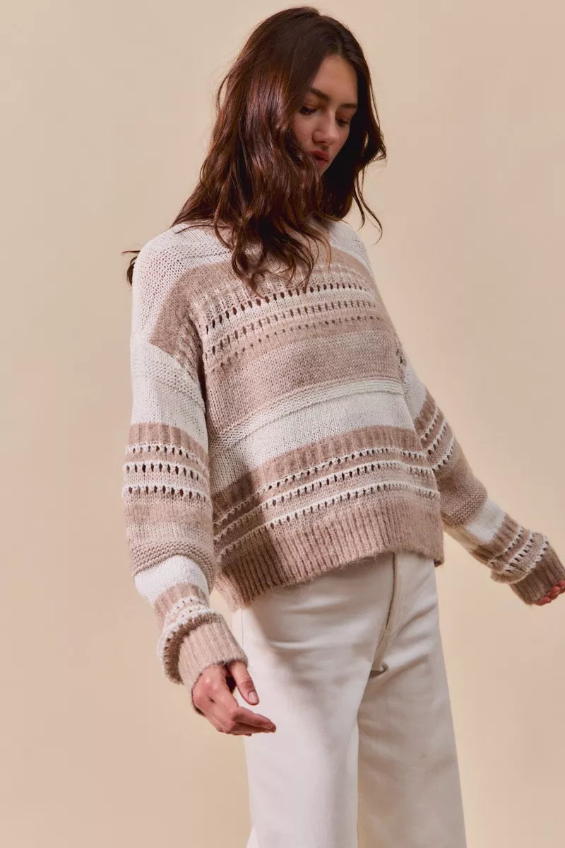 SO ME Variegated Stripe Textured Loose Fit Sweater on Simply Obsessed