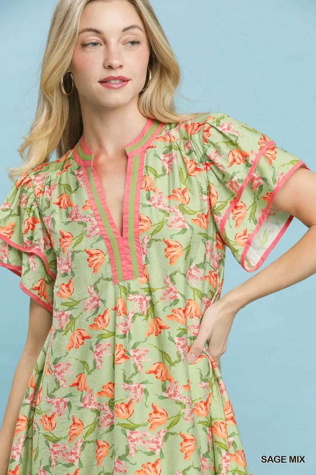 UMGEE Floral Flutter Sleeve Tiered Dress on Simply Obsessed
