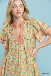 UMGEE Floral Flutter Sleeve Tiered Dress on Simply Obsessed