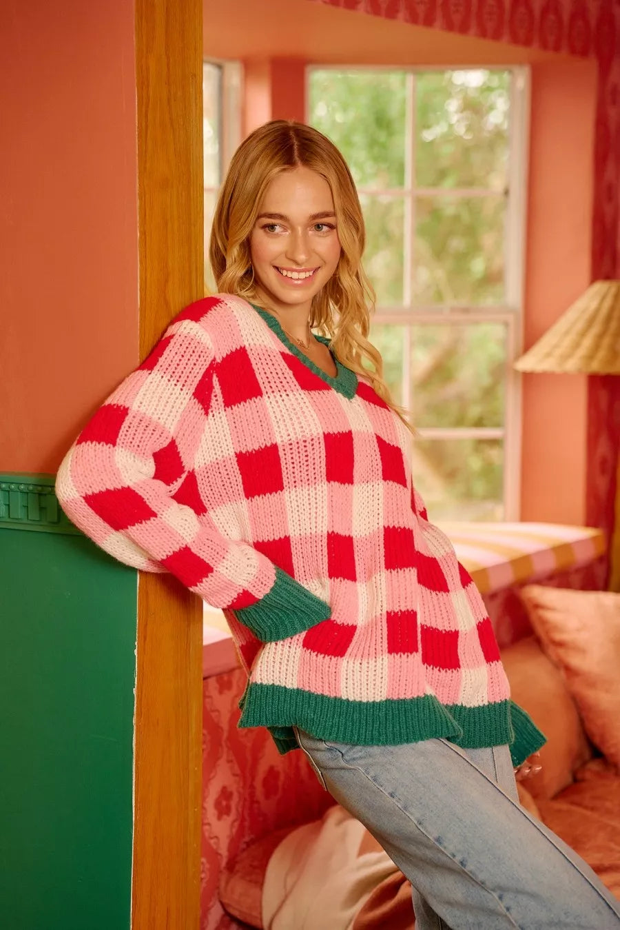 BiBi Christmas Theme Checker Board Sweater on Simply Obsessed