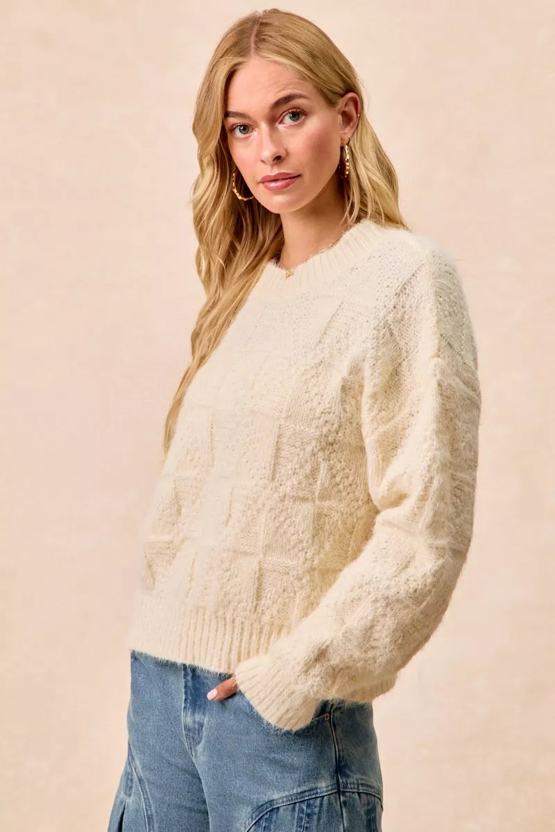 BIBI Checker Board Drop Shoulder Sweater on Simply Obsessed