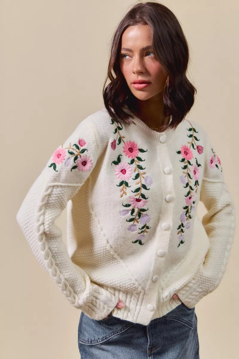 SO ME Floral Embroidered Coquette Sweater Cardigan on Simply Obsessed