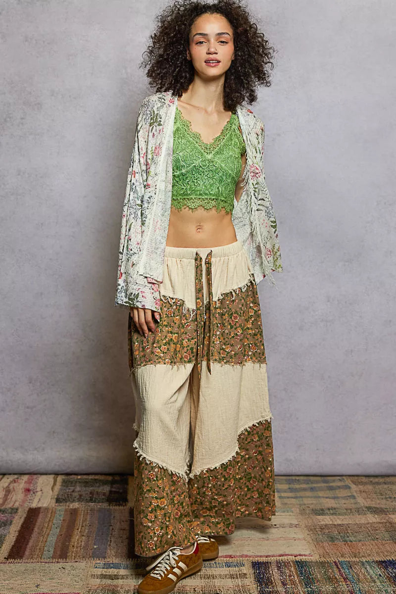 POL Open Front Floral Cardigan with Center Open Fringe on Simply Obsessed