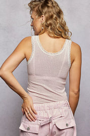 POL Lace Trim Tank with Front Button Closure on Simply Obsessed