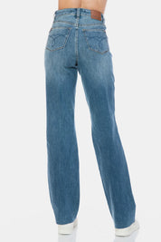 JUDY BLUE Full Size Tummy Control Cut Raw Hem Straight Jeans on Simply Obsessed