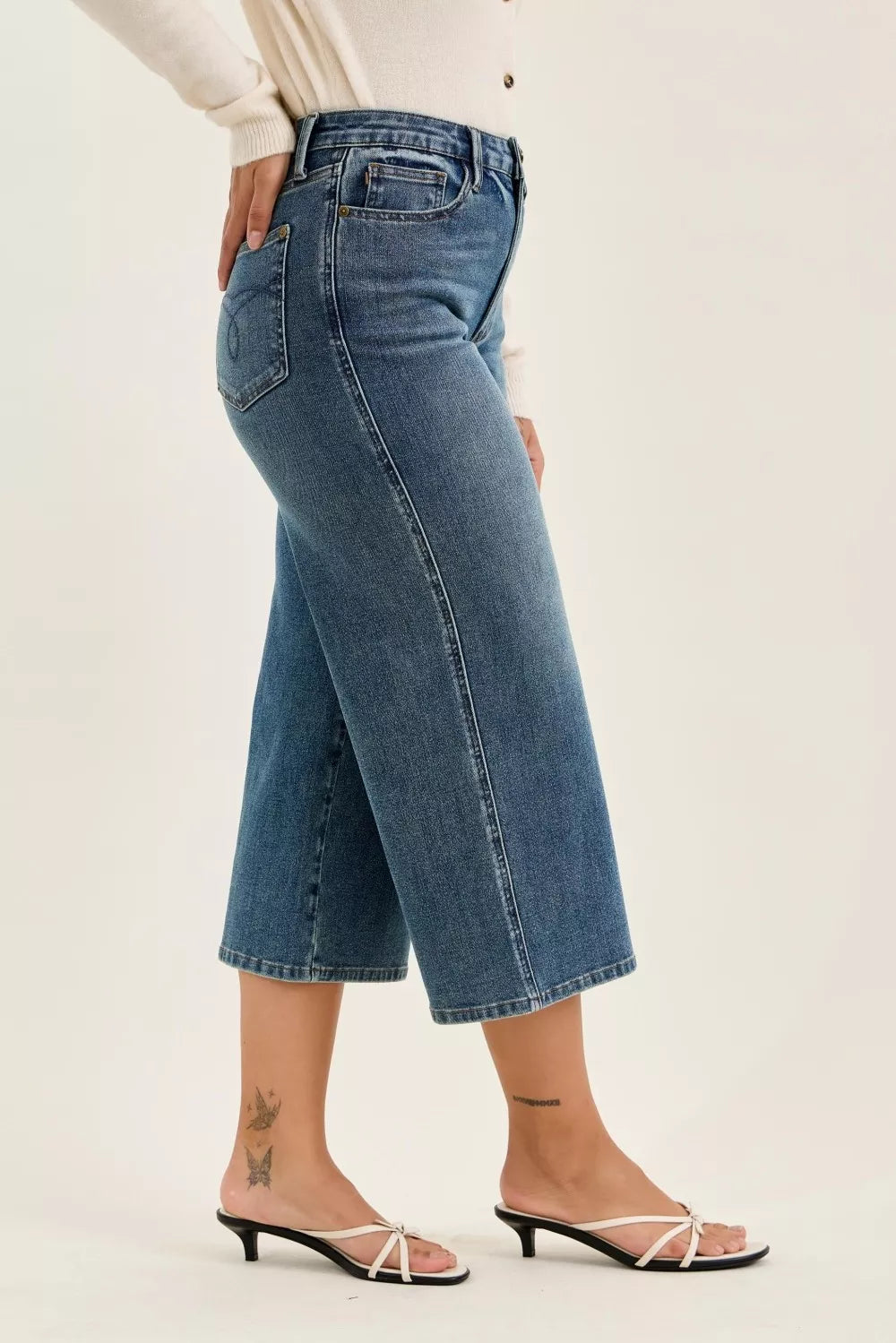 JUDY BLUE High Waist "Dottie" Wide Crop Md Quarry Fade Jeans on Simply Obsessed