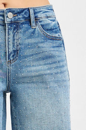 RISEN Slouchy Mid Length All Over Rhinestones Shorts on Simply Obsessed