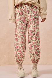 BIBI Floral Printed Twill Drawstring Pants With Elastic Band on Simply Obsessed