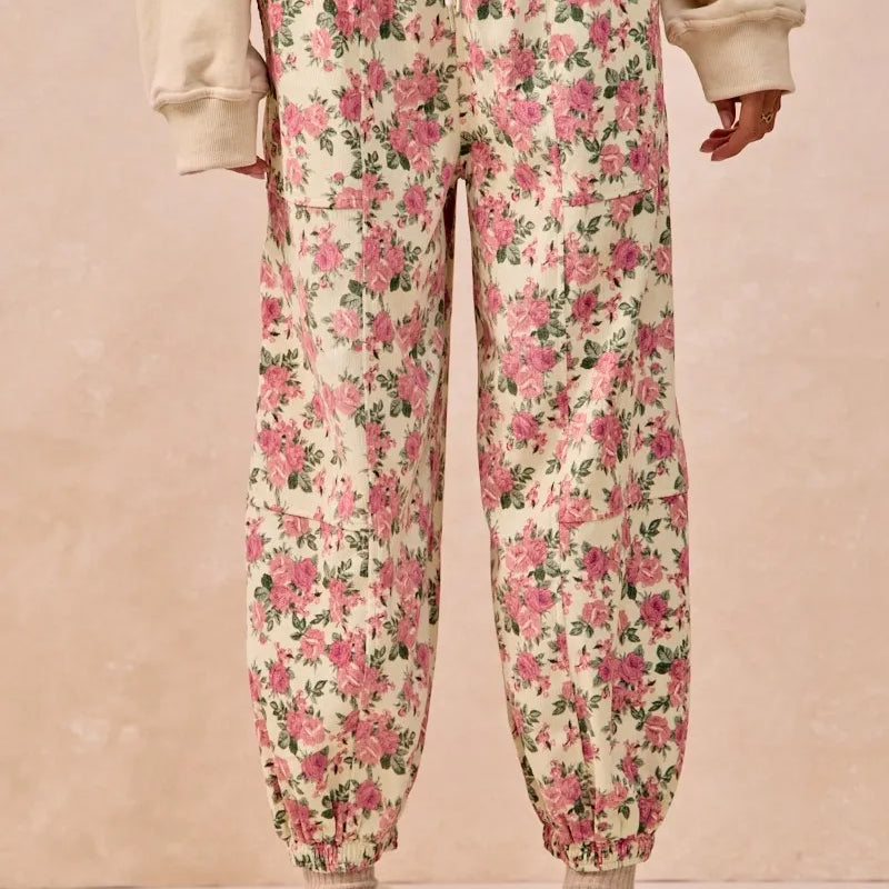 BIBI Floral Printed Twill Drawstring Pants With Elastic Band on Simply Obsessed