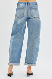 RISEN Full Size Slouchy Ankle Length Barrel Jeans with Cuffs Plus Size on Simply Obsessed