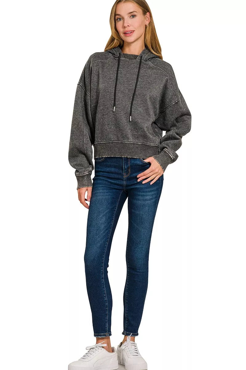 ZENANA Acid Wash Fleece Hoodie on Simply Obsessed