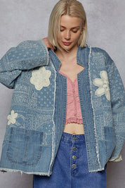 POL Paisley Pattern Patch Detail Quilted Woven Twill Jacket-DENIM on Simply Obsessed