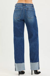 RISEN Mid Rise Wide Straight Jeans With Wide Cuff on Simply Obsessed