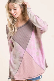 BiBi Thermal Waffle Color Block Top with Tie Dye **LA DEAL** on Simply Obsessed