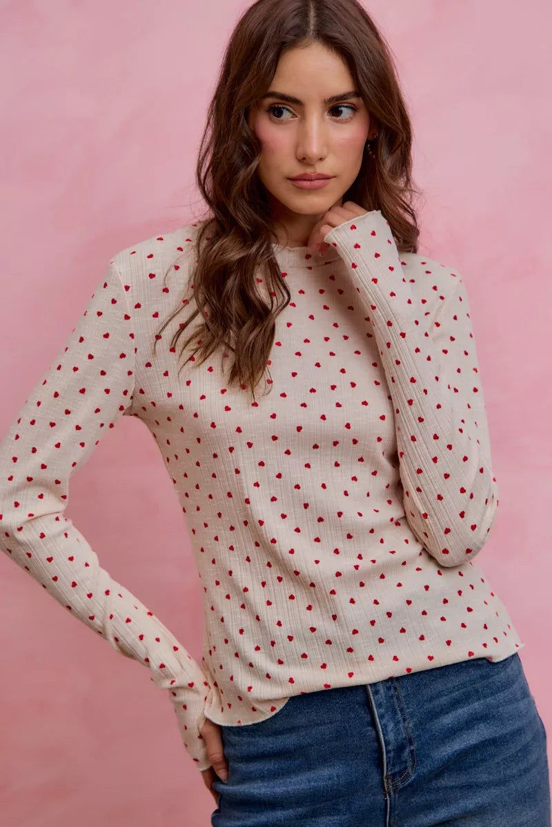 SO ME Ditsy Heart All Over Slub Rib Knit Valentine Top on Simply Obsessed