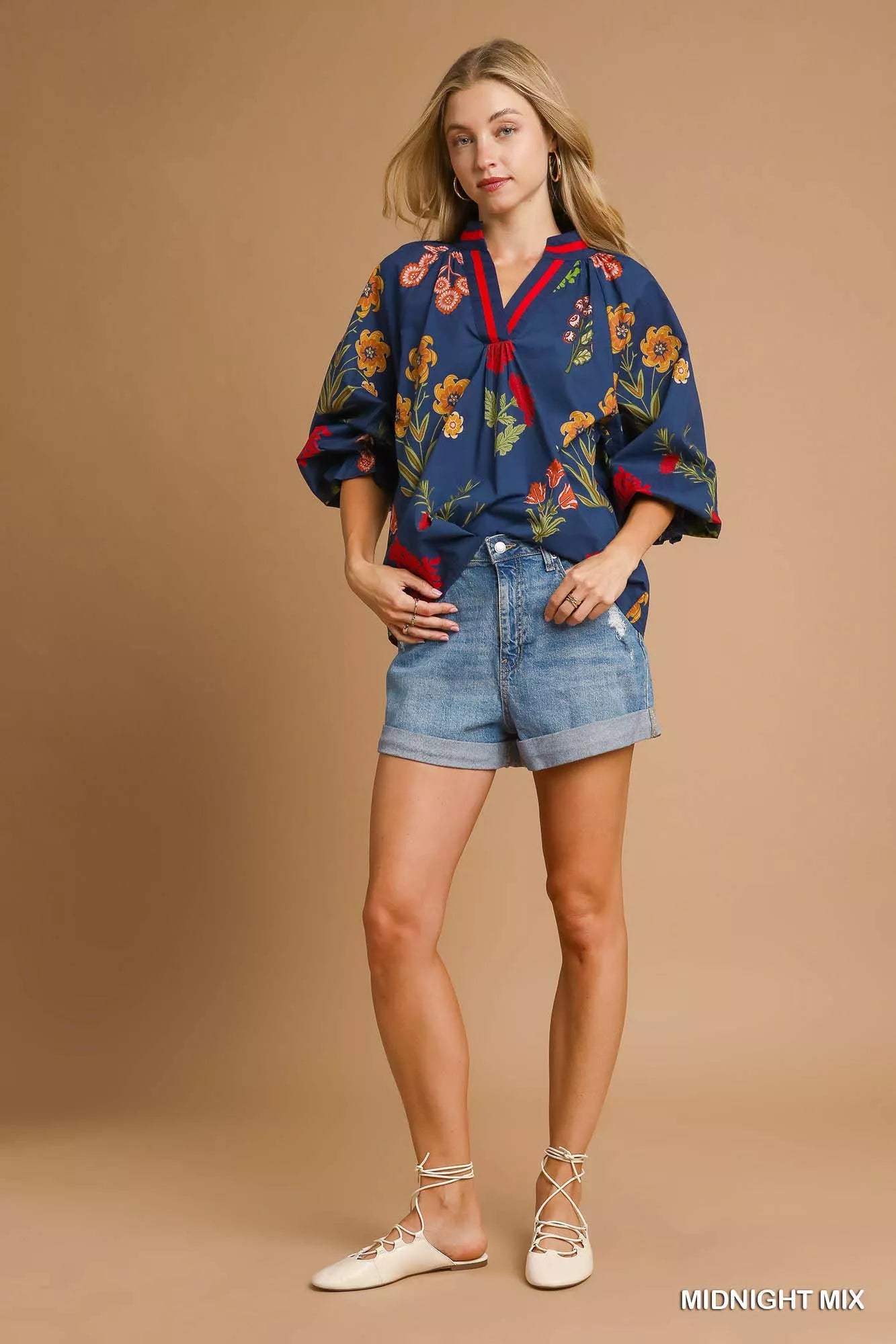 UMGEE Floral Print Flounce Sleeve Blouse on Simply Obsessed