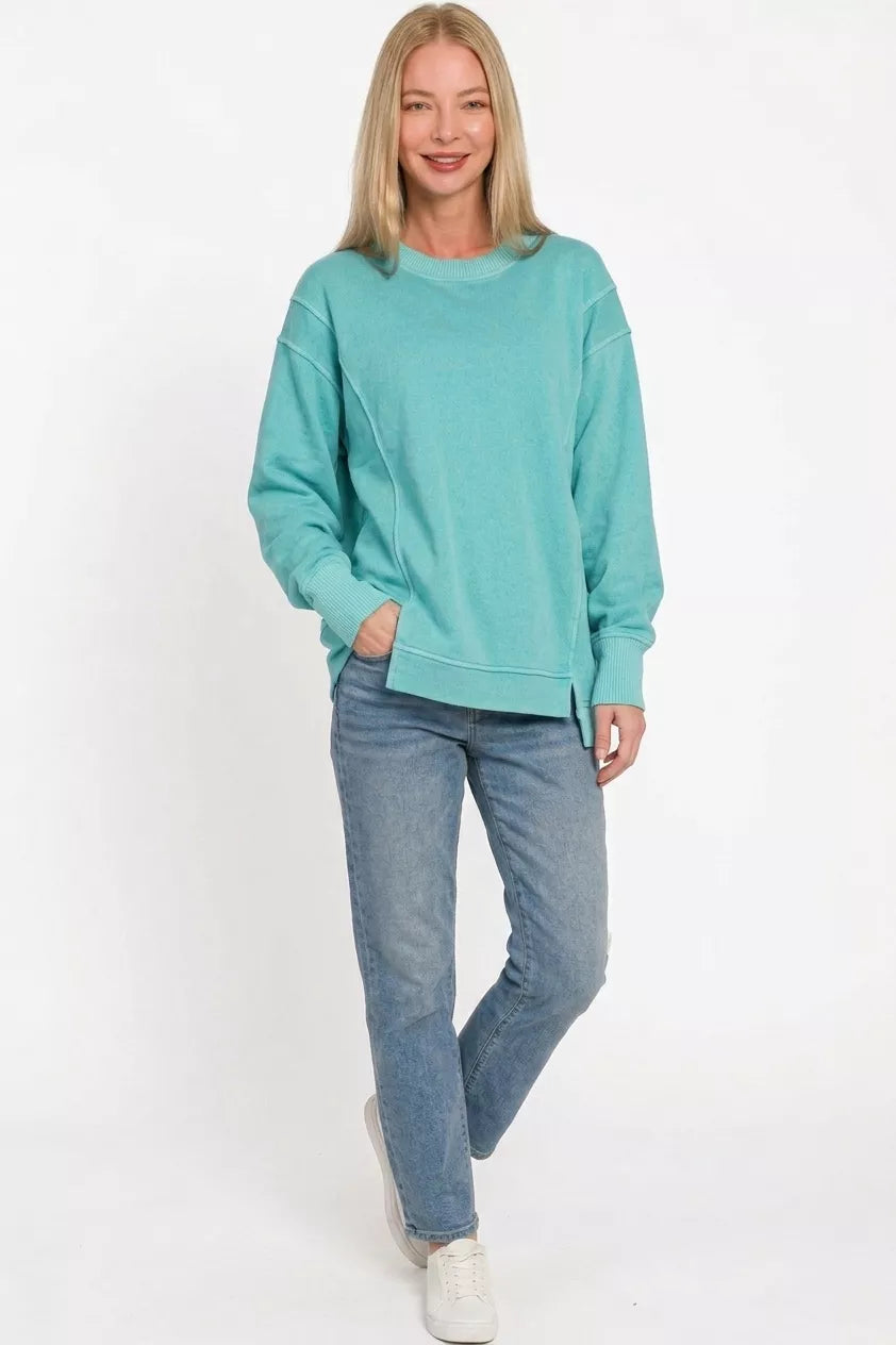 ZENANA Pigment Dye Exposed-seam Fleece Sweatshirt on Simply Obsessed
