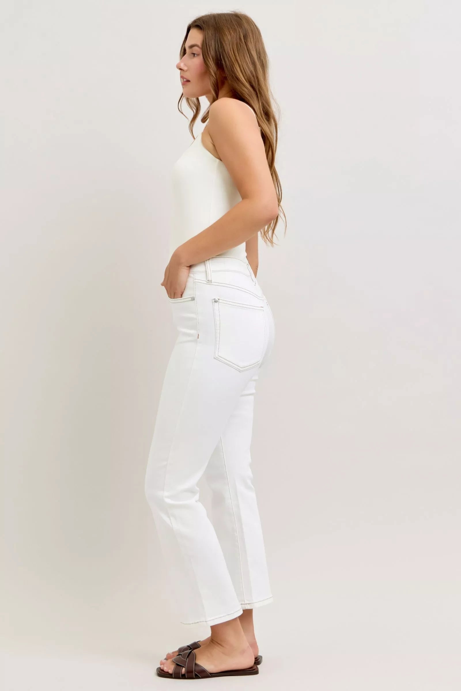 Judy Blue Contrast Stitching Cropped Flare Jeans on Simply Obsessed