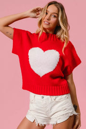 BIBI Rib Banded Heart Pattern Valentines Sweater on Simply Obsessed
