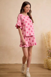 BIBI Polka Dots Printed Ruffled Detail Top And Shorts Set **DOORBUSTER** on Simply Obsessed