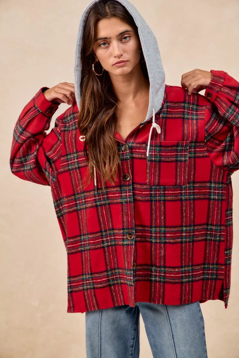 BIBI Brushed Plaid Hooded Jacket on Simply Obsessed