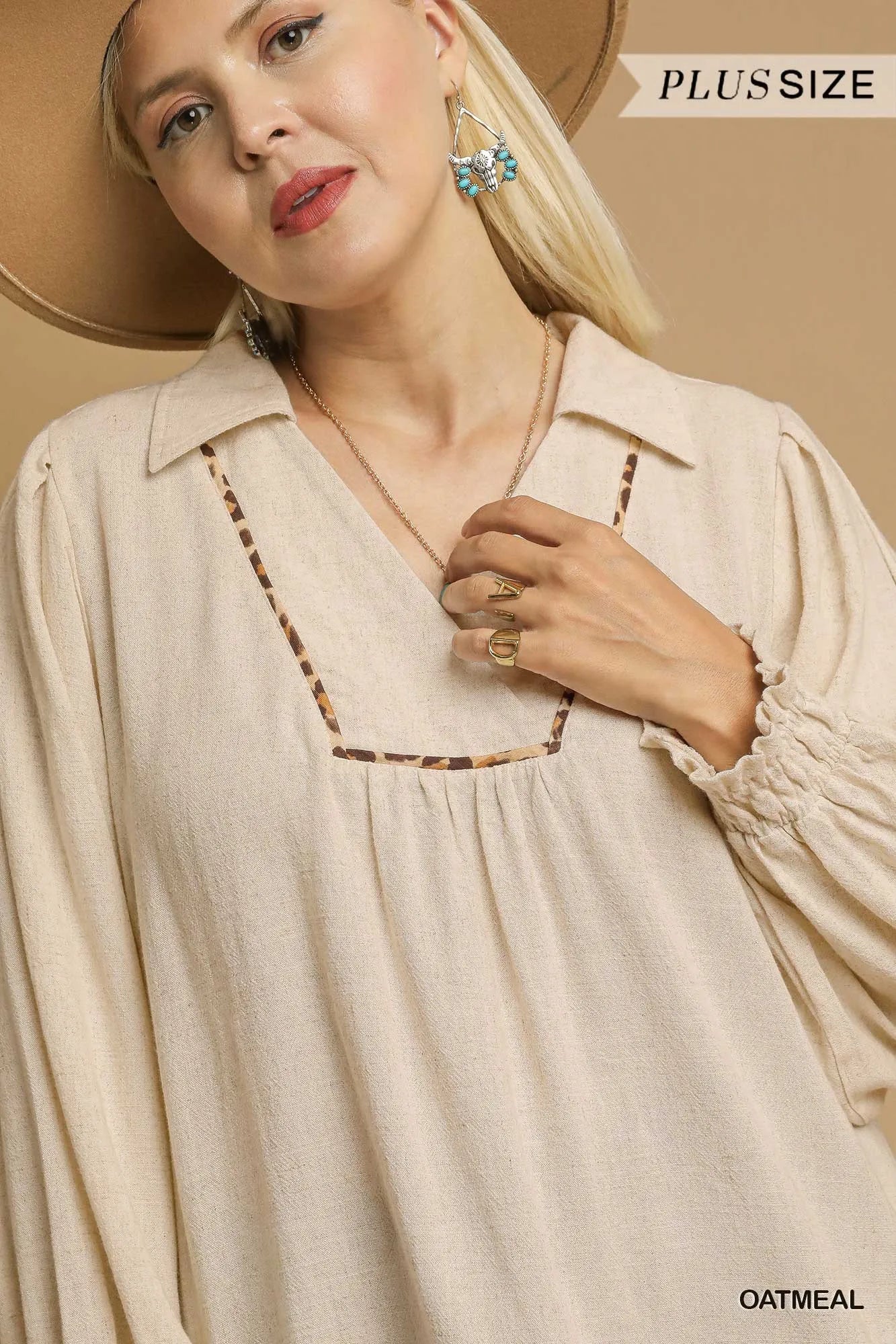 UMGEE Full Size Linen Scallop Hem Blouse with Contrast Trim Plus Size on Simply Obsessed