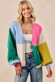 BIBI Color Block Open Front Sweater Cardigan on Simply Obsessed